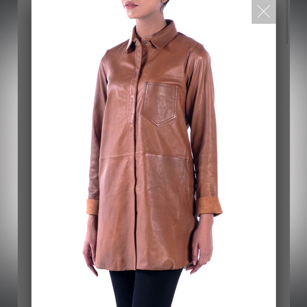Bano eeMee Womens Ayla A-Line Leather Jacket, Snap Closure, in Cognac, Size 10